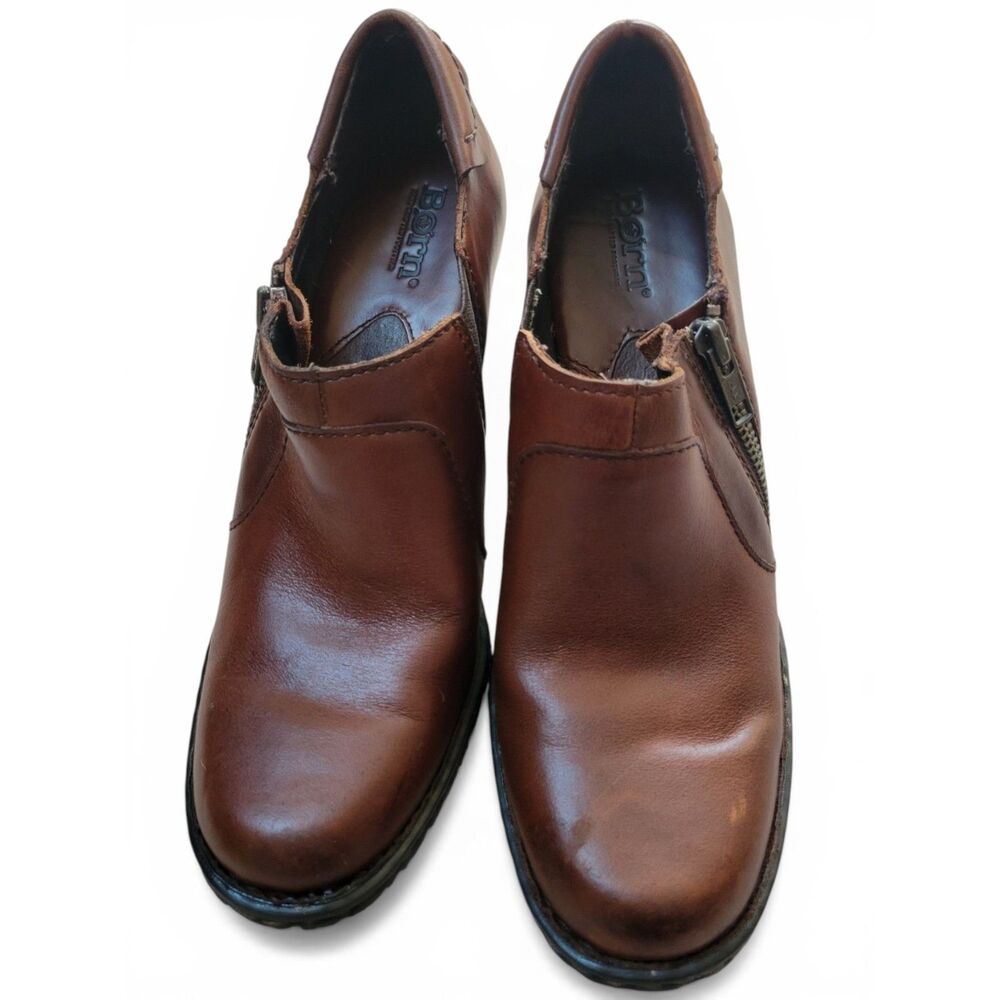 Børn Leather Side-Zip Heeled Ankle Booties  Brown Cottagecore Boho Academia
